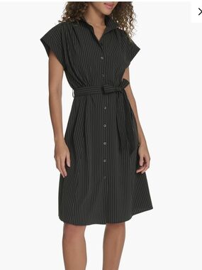 BNWOT Calvin Klein olive green Pinstripe Short Sleeve Shirtdress